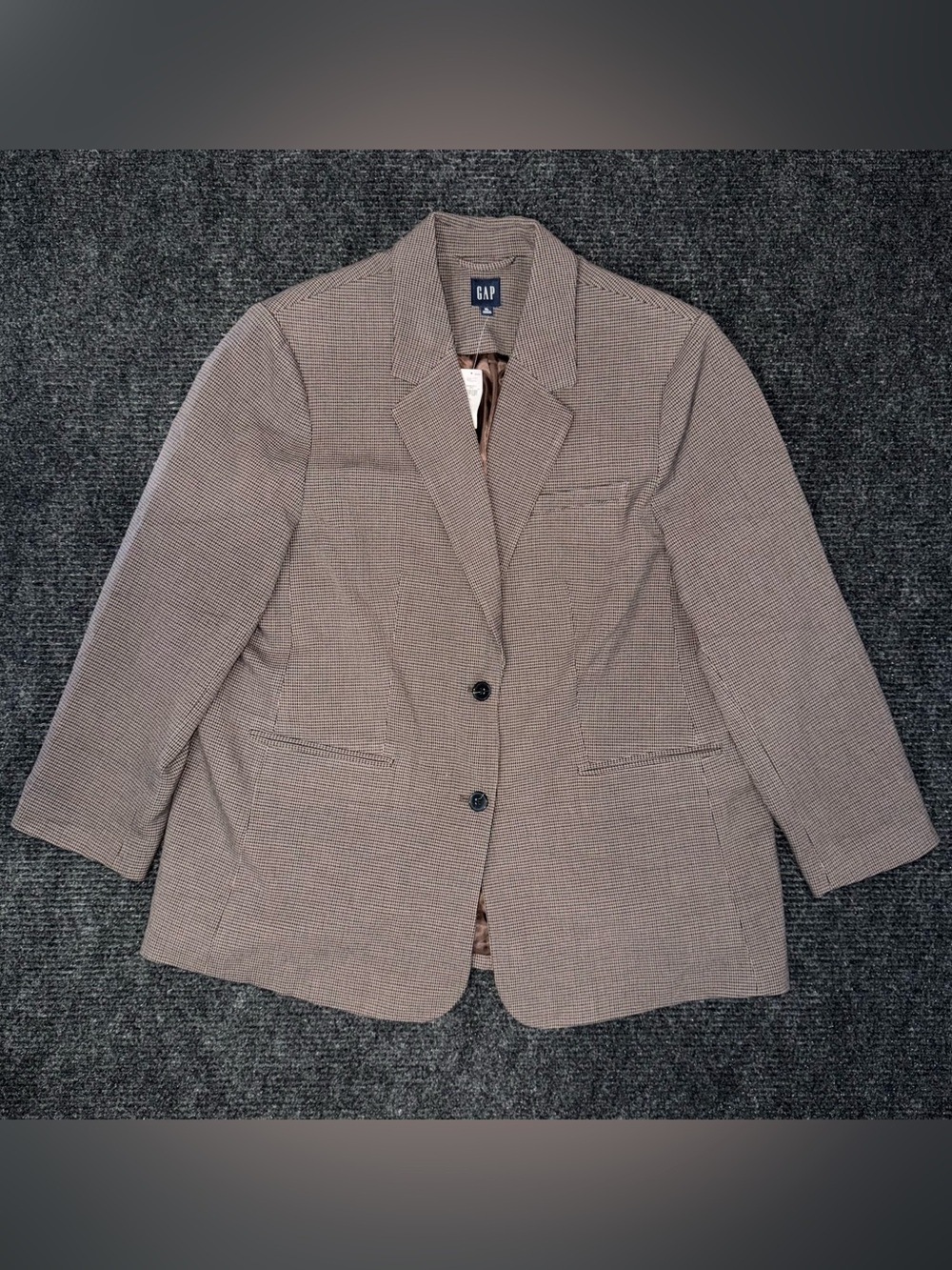 GAP NWT Houndstooth Blazer Jacket Mens XL Brown Poly Blend Classic Fit 2 Button
